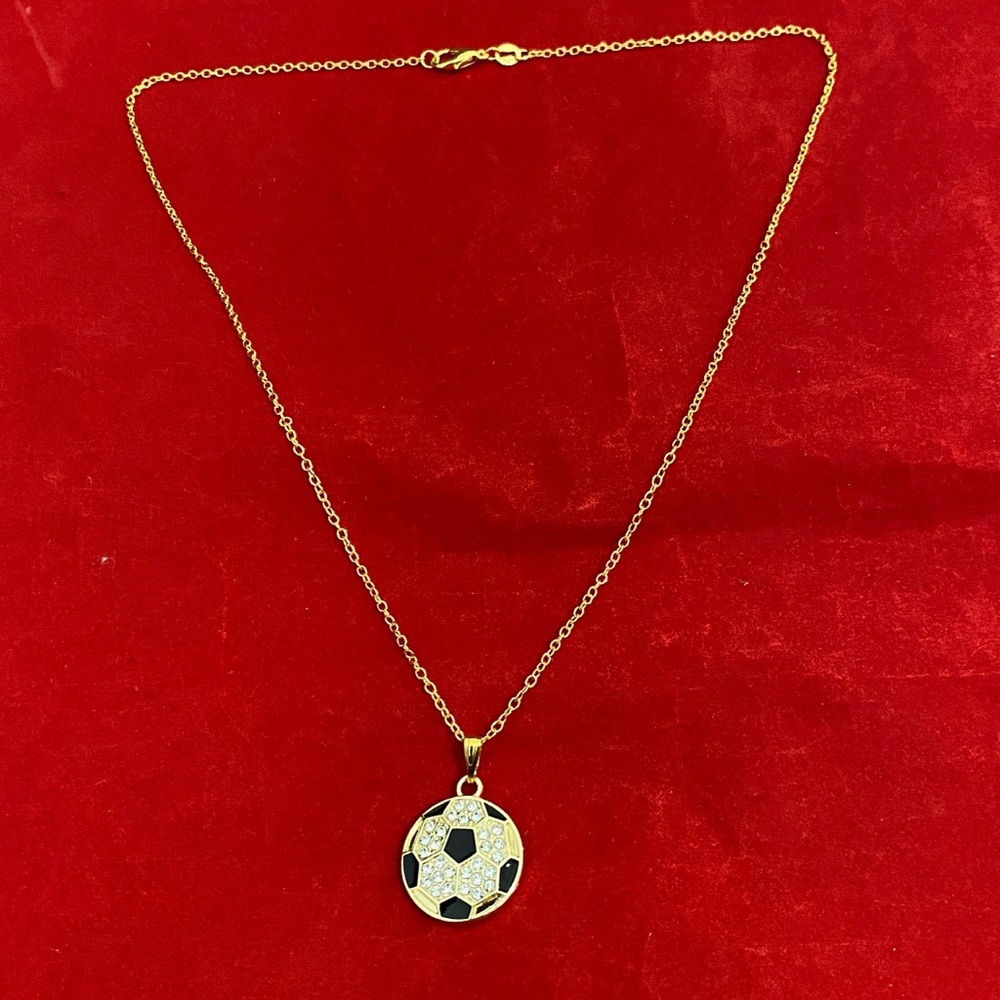 Soccer Necklace Gold Rhinestone - Picture 2 of 7